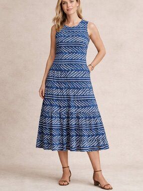 Lauren Ralph Lauren Petite Blue & Cream Chevron Dress Medium